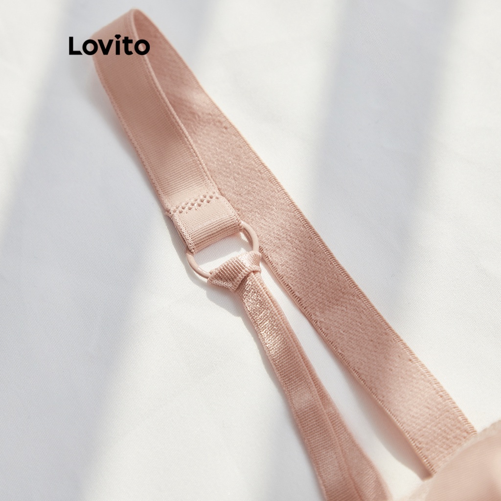 Áo ngực Lovito không gọng phối ren màu sắc tương phản L12078 (Hồng)