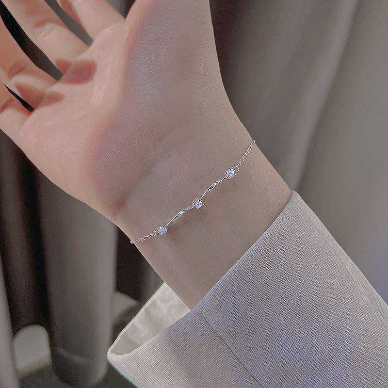 Vòng Tay Mạ Bạc 925 Đính Đá Zircon Đơn Giản Thời Trang Phong Cách Hàn Quốc