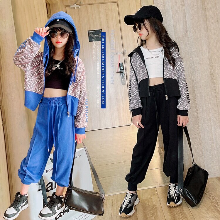 Bộ Đồ Thể Thao Áo Khoác Hoodie Phối Quần Dài In Hoạt Hình Thời Trang Xuân Thu Cho Bé Gái 5-6 Tuổi 7-8 Tuổi 9-10 Tuổi 11 Tuổi
