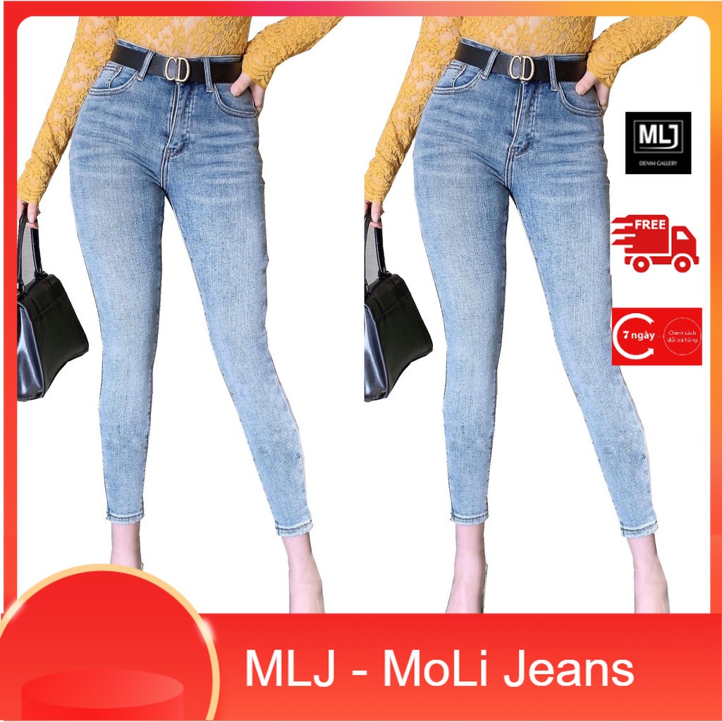 Quần jean nữ Bigsize 9 tấc lưng cao, rách kiểu màu xanh đá 3858