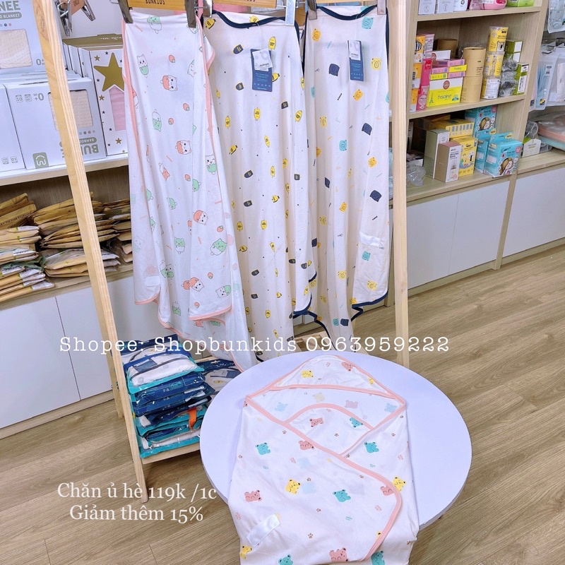 Chăn ủ hè cho bé có mũ che đầu MOMPA nằm điều hòa đồ ngủ trẻ sơ sinh vải cotton thấm hút đa năng làm khăn tắm chăn 901