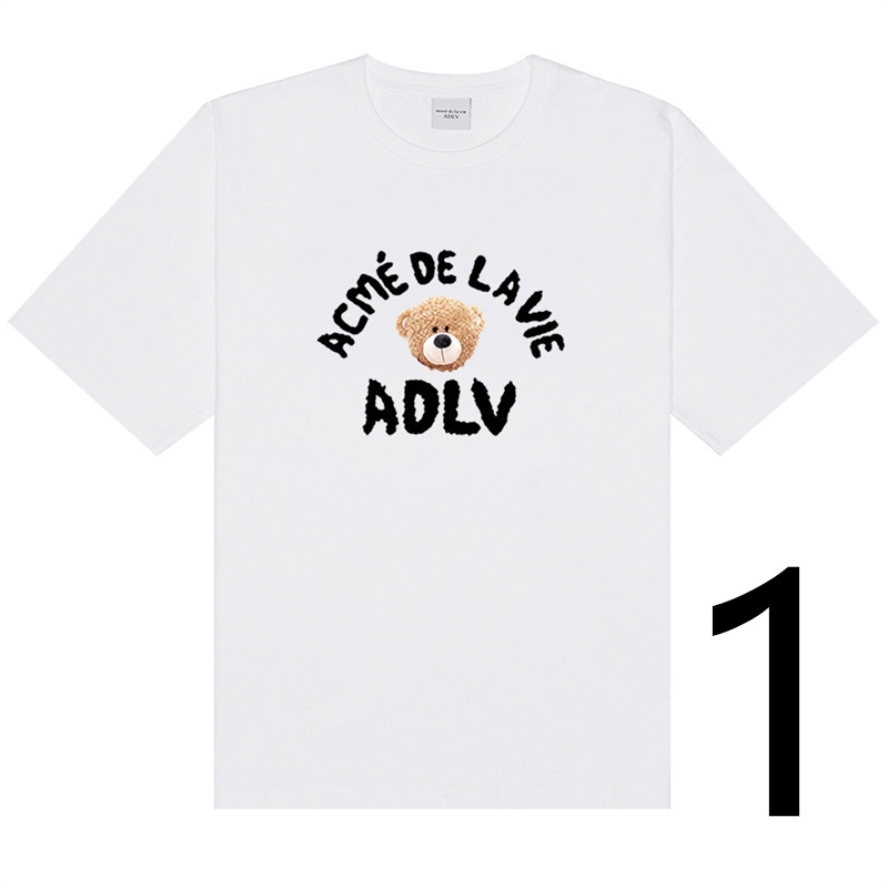 ADLV Áo Thun Cotton Tay Ngắn In Hình Gấu Cổ Điển 7 Màu Thời Trang Unisex