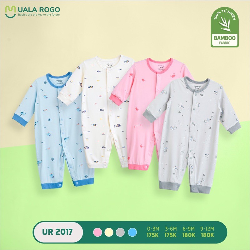 UALAROGO Body dài cài thẳng chất peptit cho bé từ 3-12M