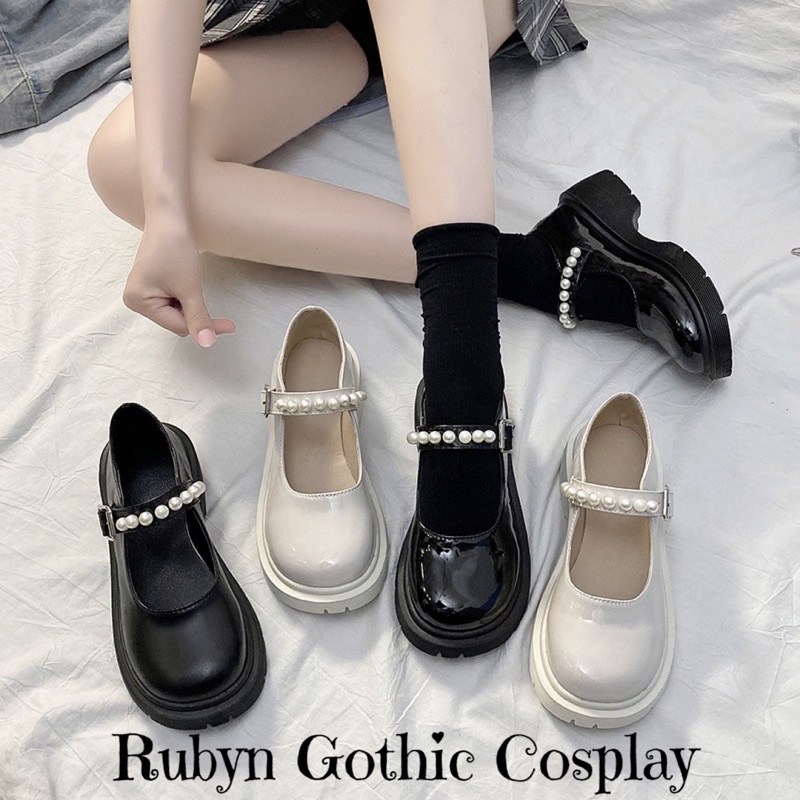 [SẴN - NÊN LÙI 1 SIZE] ✨ Giày Lolita Quai Ngang Đính Hạt Xinh Xắn đế 6,5cm ( trắng, đen ) 2215