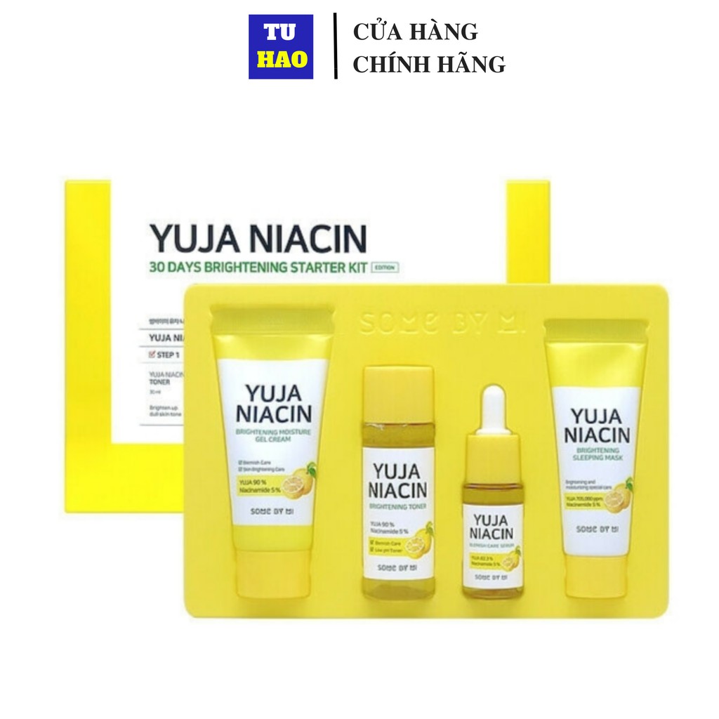 Bộ kit 4 món dưỡng sáng và mờ thâm, nám Chiết Xuất Quả Thanh Yên Some By Mi Yuja Niacin 30 Days Brightening Starter Kit