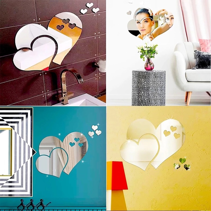 Miếng Dán Tường Mặt Gương Hình Trái Tim Phản Quang Chống Thấm Nước Độc Đáo Trang Trí Nhà Tắm/ Nhà Cửa DIY