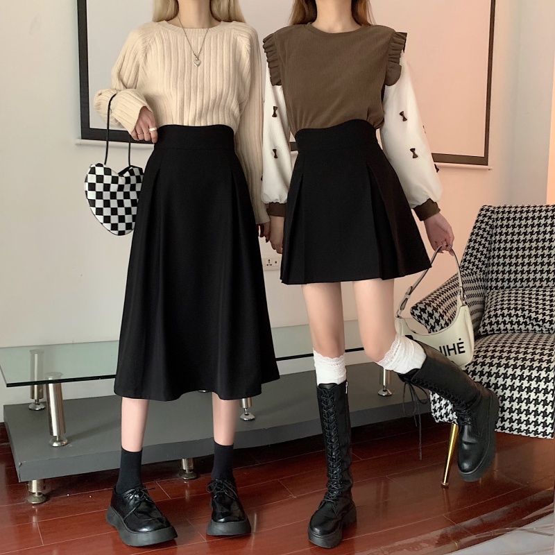 BIGSIZE Nữ chân váy chữ a dáng dài lưng cao màu đen mùa thu Phong cách Hàn Quốc cho người mập béo 45-100kg quảng châu cao cấp | BigBuy360 - bigbuy360.vn
