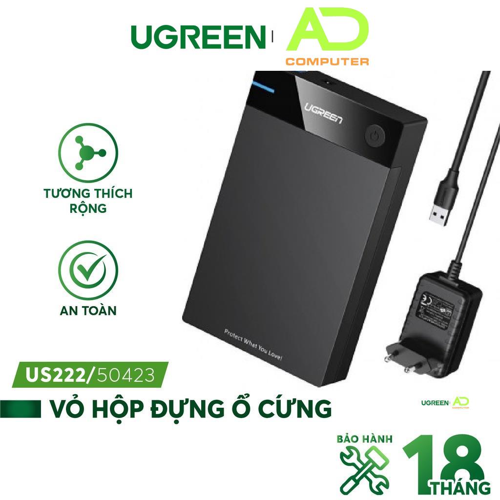 Vỏ hộp đựng ổ cứng SATA 3.5, 2.5 inch, dài 30-50cm UGREEN US222 hỗ trợ 10TB, USB 3.0