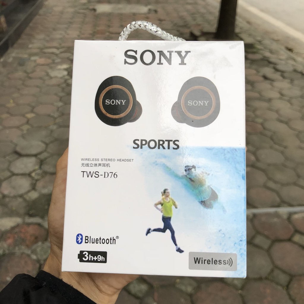 Tai nghe Bluetooth Đen Sony sport TWS-D76 Rất ấm Bass-treble rõ ràng ,nghe cực hay,pin trâu 4-6h