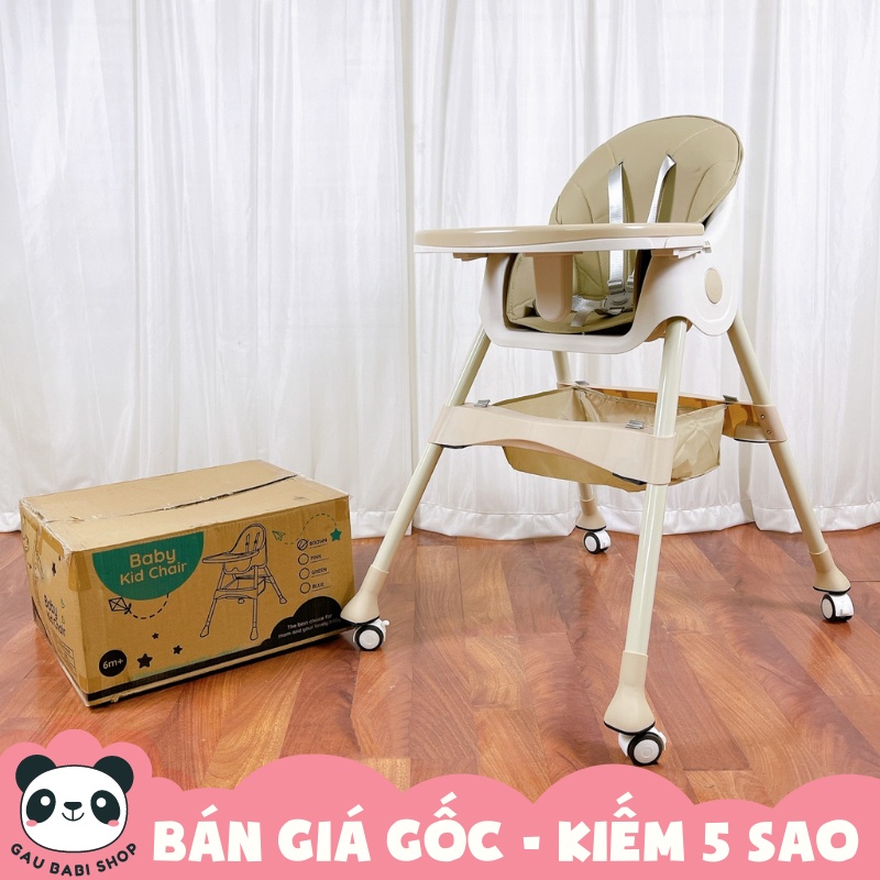 TẶNG YẾM ĂN !!! Ghế ăn dặm cho bé 9BABY điều chỉnh độ cao có bánh xe màu nâu