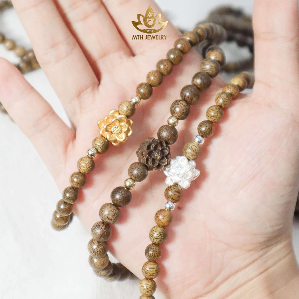 Vòng Tay Trầm Hương Tự Nhiên 216 Hạt 4mm MIX Charm Bạc  - MTH JEWELRY