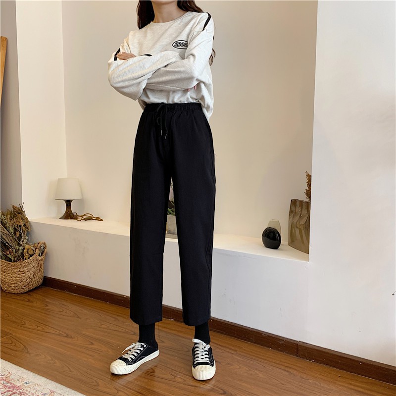 SUXI Quần dài lưng cao màu trơn thời trang Hàn Quốc cho nữ