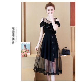 đầm dự tiệc big size màu đen maxi thun voan lưới bèo size 70-100kg