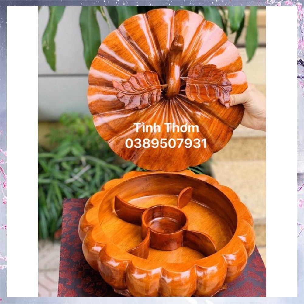 Khay Bí Ngô Nguyên Khối Gỗ Hương Lao đựng bánh kẹo