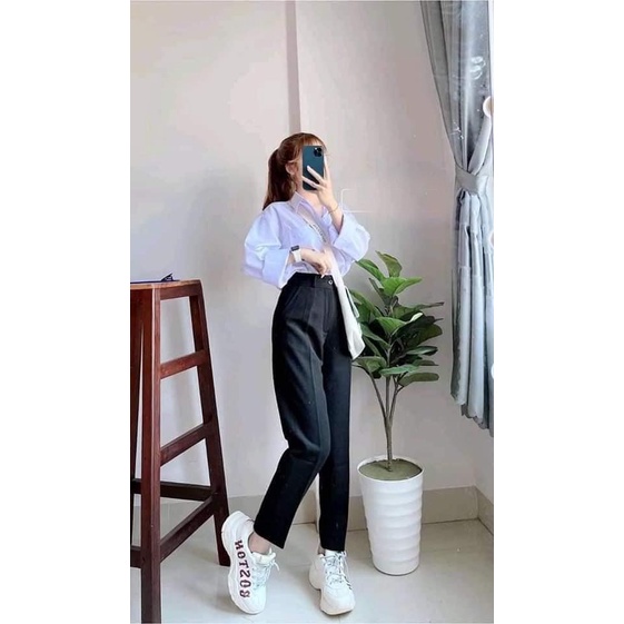 Quần tây baggy nữ mặc đi học cạp cao, quần vải học sinh