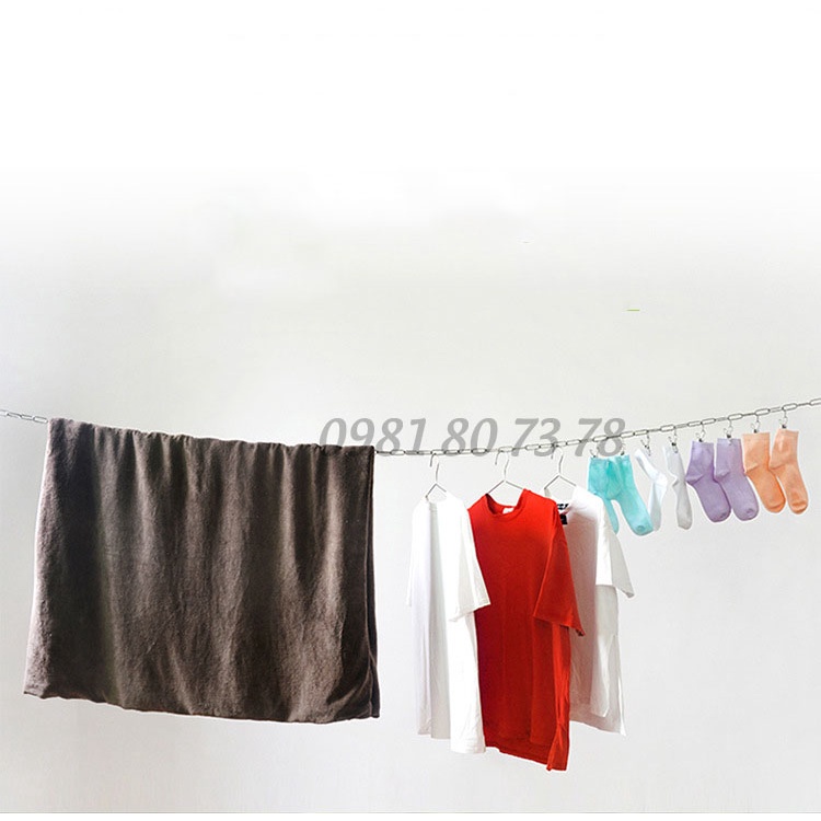 Dây phơi inox, dây phơi quần áo, dây phơi treo quần áo có 2 móc -SG