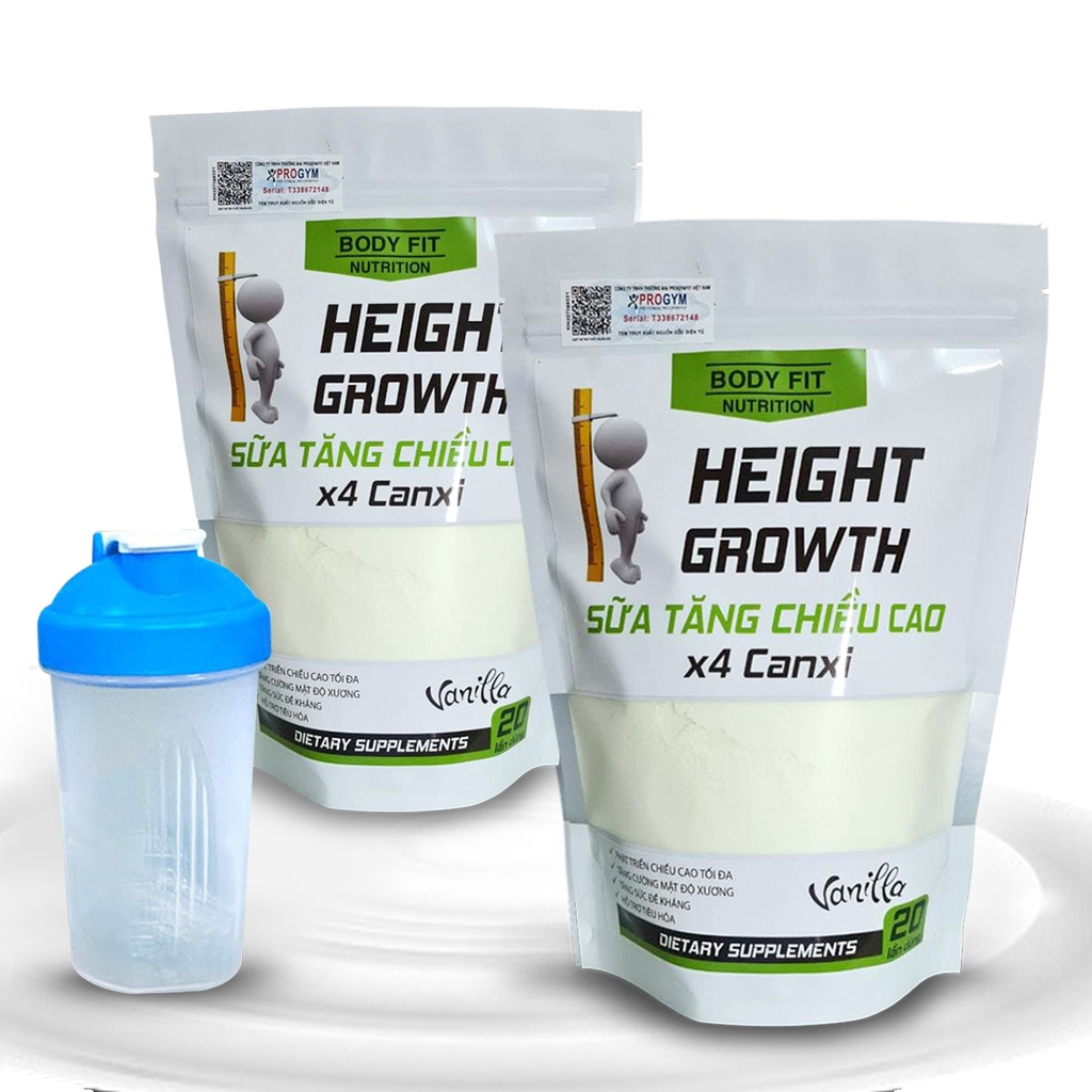 Combo 2 Túi Sữa Tăng Chiều Cao X 4 Canxi HEIGHT GROWTH + Tặng Bình Lắc