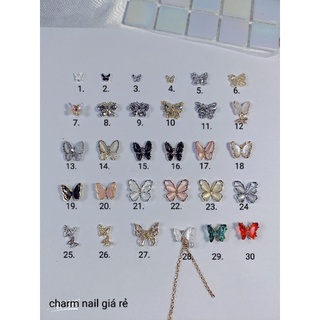 Charm bướm đá ,bướm xích nail trang trí móng tay đủ loại