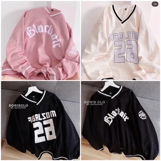 [SIEU SALE] Sweater nỉ số 26,Black tay bồng bo viền phối cổ V (hàng sẵn)