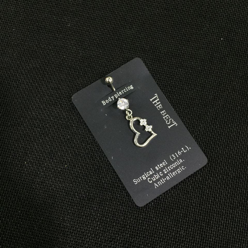 [Rẻ Vô Địch] Khuyên Rốn Hình Trái Tim Đá Rơi - Khuyên Thép 316L