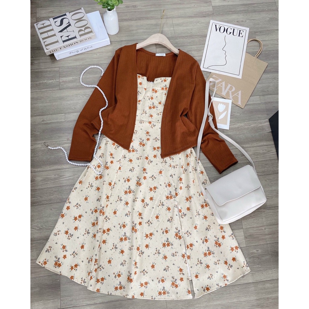 Đầm midi dáng dài, set đầm áo khoác đầm midi 2s hoa cổ xén kiểu dáng đơn giản nhưng vô cùng xinh xắn Tây Thi Shop | BigBuy360 - bigbuy360.vn