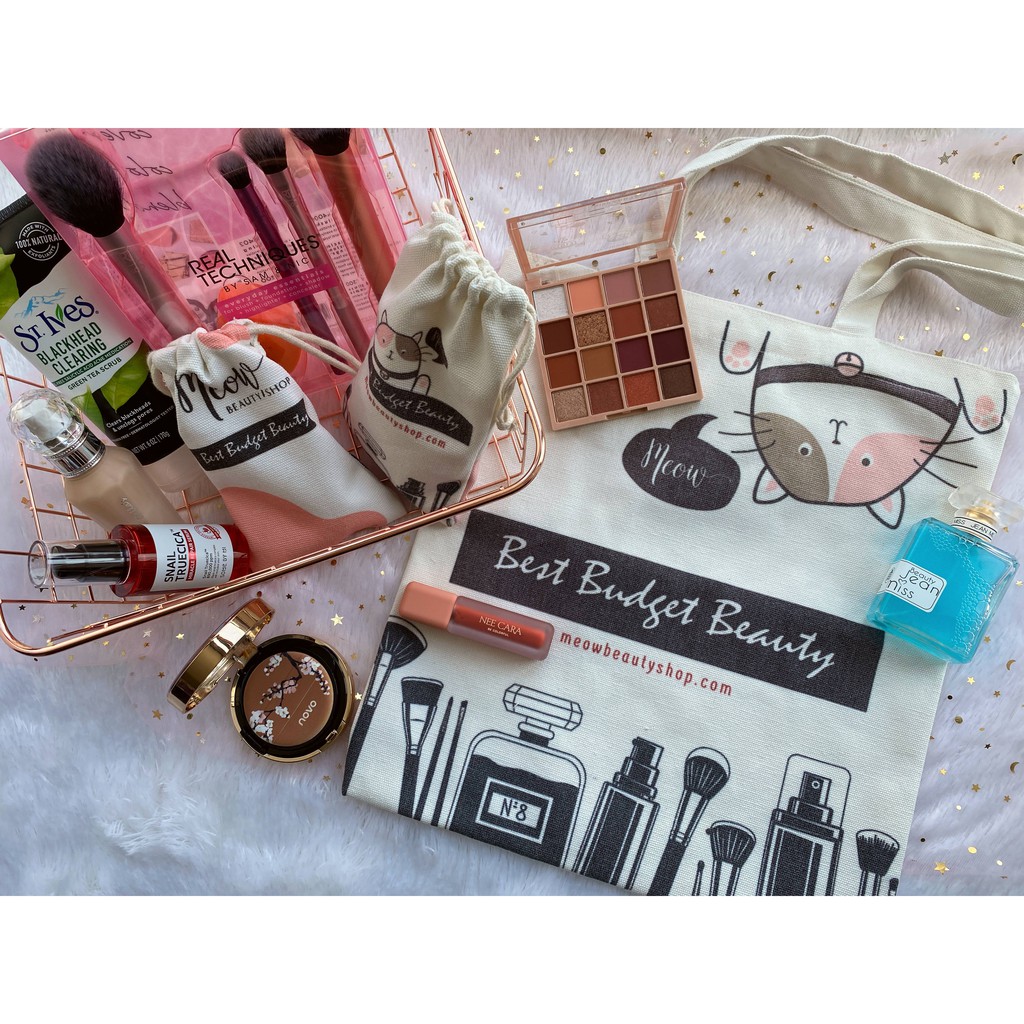 [HB Gift] Túi vải rút dây đựng mỹ phẩm Meow Beauty Shop