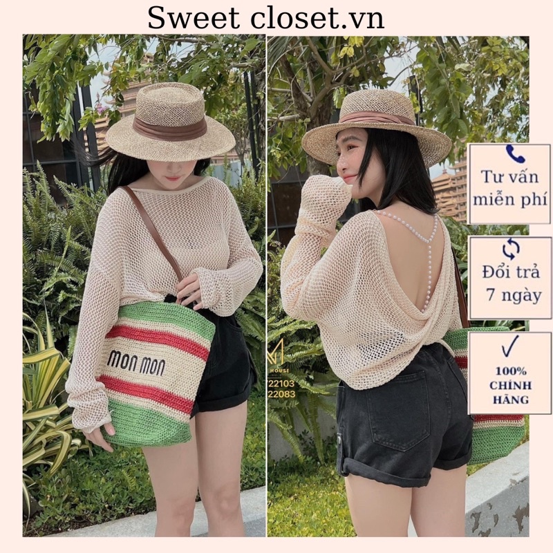 Áo lưới croptop cổ tròn đan chéo lưng thời trang vintage