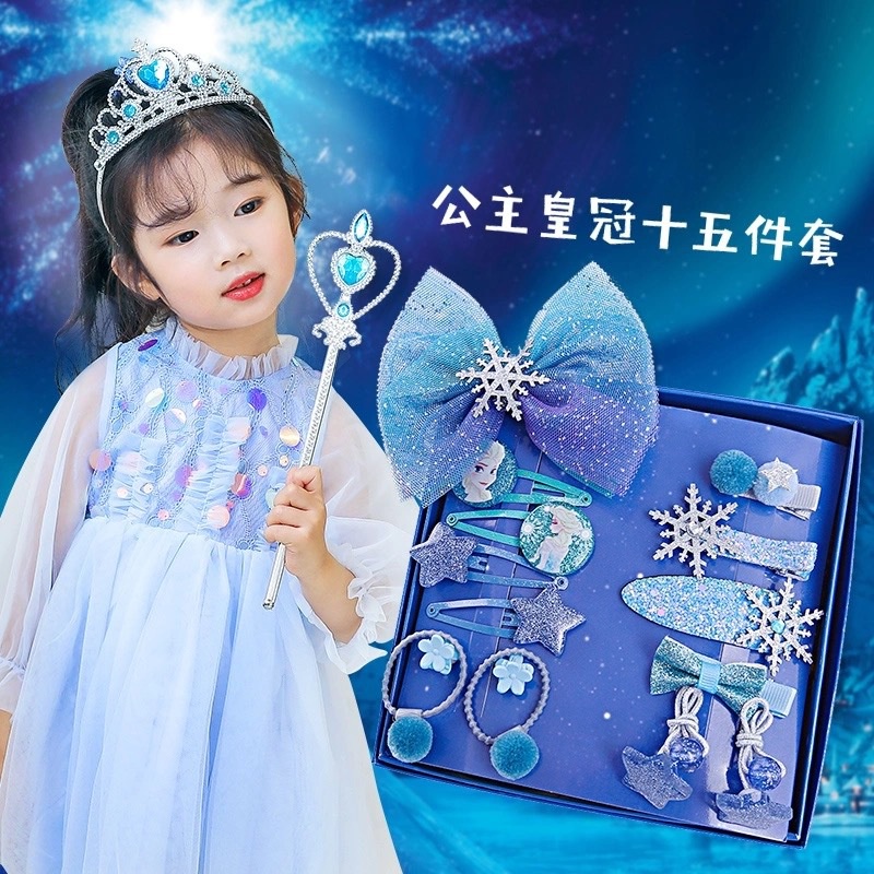 Set phụ kiện elsa nơ kẹp tóc dây buộc tóc cho bé