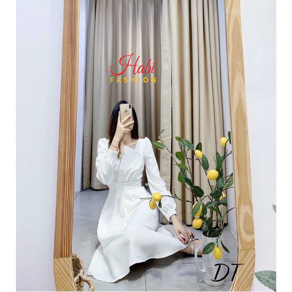Váy dài tay dáng xòe xếp ly eo cổ vuông cực xinh_Váy Bạch Tuyết tay dài_Habi Fashion | BigBuy360 - bigbuy360.vn