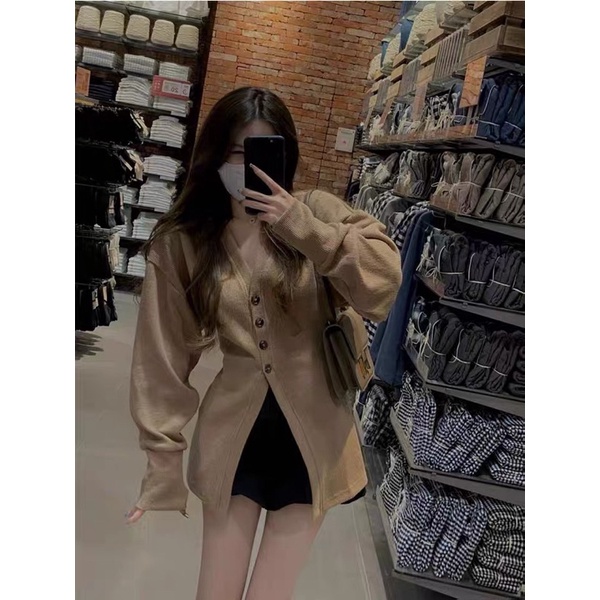 Áo Cardigan Len Dài Tay Kiểu Vạt Hai Bên Siêu Lạ Cho Mùa Thu Đông