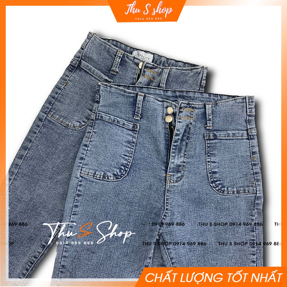 Quần Jean nữ lưng cao 2 cúc BB JEANS, Jeans bò trơn rách gấu siêu co dãn (ảnh thật)