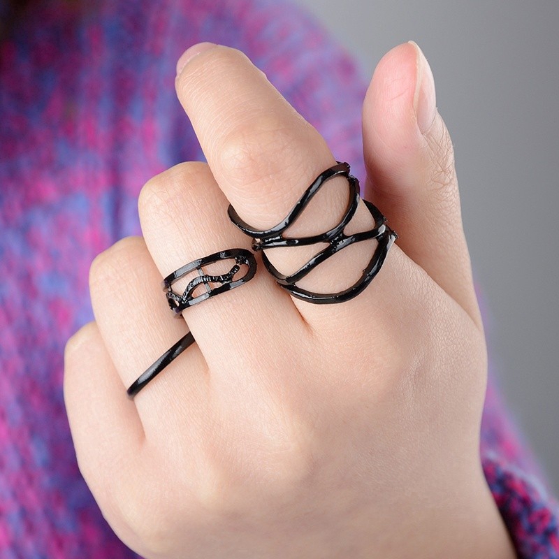 Bộ 3 nhẫn đeo đốt ngón tay màu đen xinh xắn cho nữ