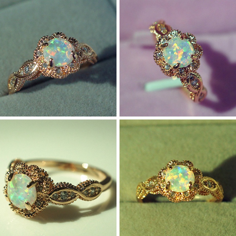 Nhẫn Mạ Bạc Đính Đá Opal Cổ Điển Cho Nữ