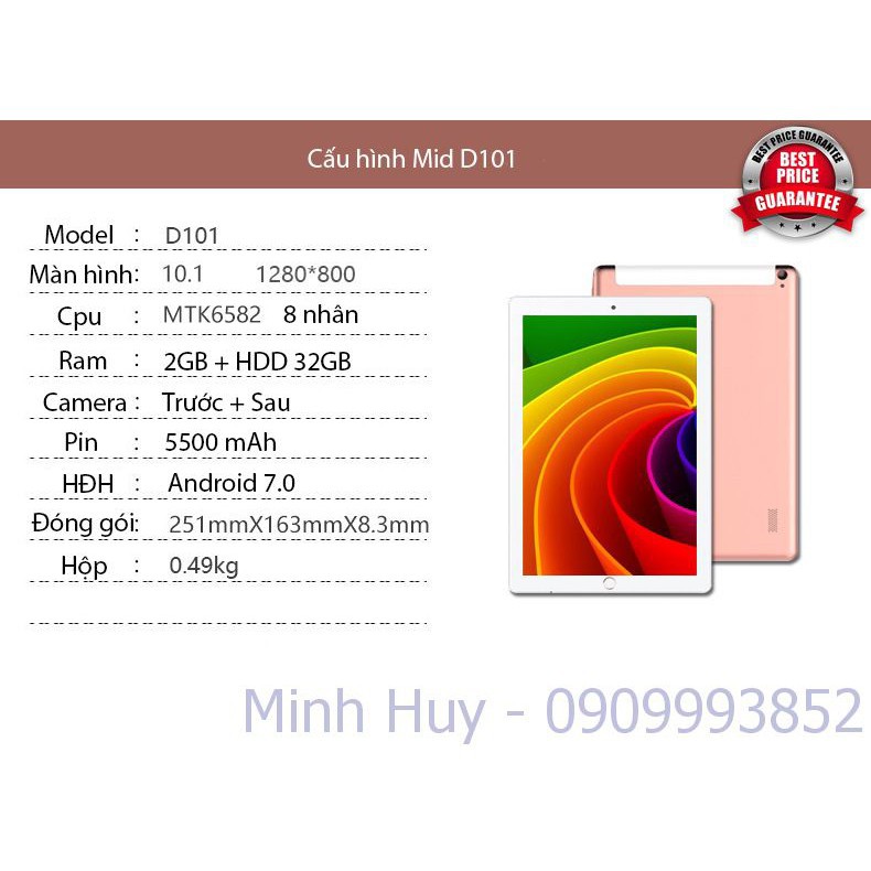 Máy tính bảng Mid D101 gắn Sim 3G, Ram 2GB, mẫu mới tượng tự IPADMới 100%