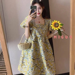 Đầm Tay Phồng Cổ Vuông In Họa Tiết Hoa Phong Cách Cổ Điển Pháp Thời Trang Cho Nữ