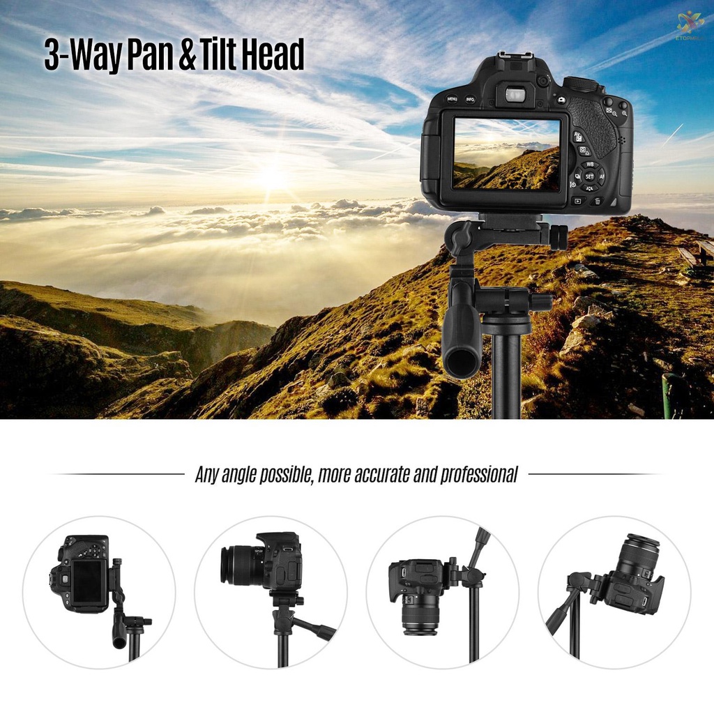 ET Andoer Q160HA Professional Video Tripod Horizontal Mount Heavy Duty Camera Tripod with 3-Way Pan &amp; Tilt Head for DSLR Cameras Camcorders Mini Projector Compatible with