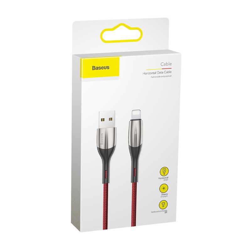 Cáp sạc nhanh truyền dữ liệu Baseus Horizontal Lightning sợi nylon siêu bền tích hợp đèn Led dài 1M/2M cho iPhone/iPad