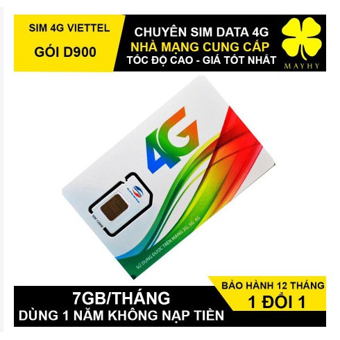 {Đủ Tháng} Sim 4G Viettel  D900 Trọn Gói 1 Năm -  (7GBx 12 Tháng) KHÔNG GIỚI HẠN TỐC ĐỘ CAO