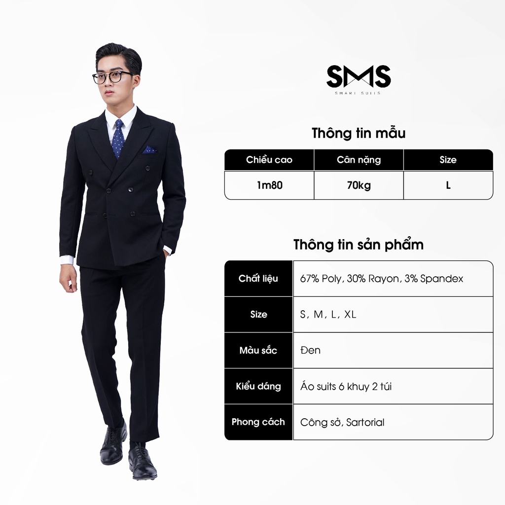 Vest nam đen 6 khuy, suits sartorial, chuẩn form Smart Suits