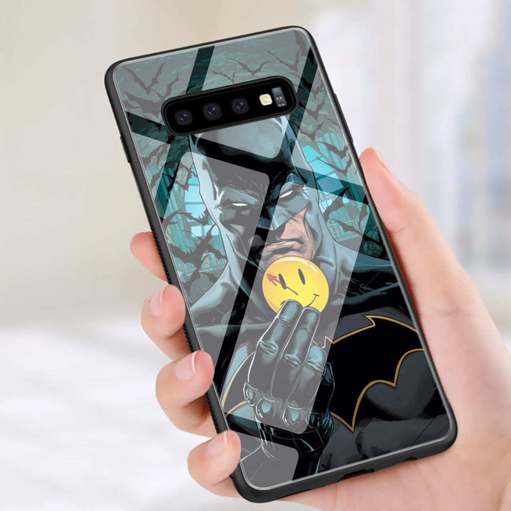 Ốp Điện Thoại Kính Cường Lực Cạnh Mềm In Hình Batman Marvel Cho Samsung Galaxy S7 Edge S8 S9 S10 S20 Plus Z60