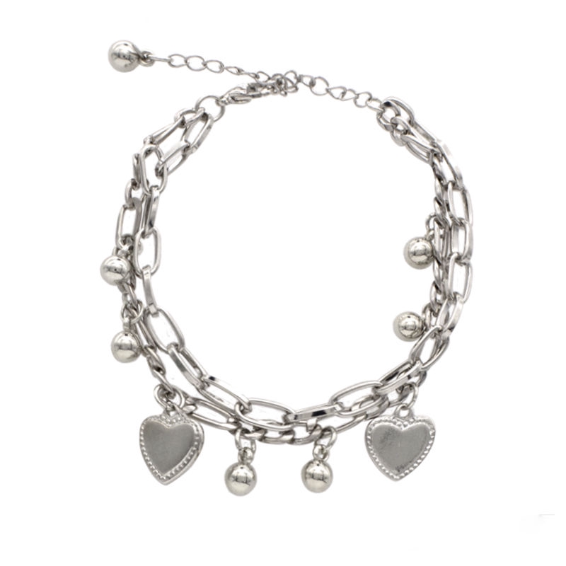 Vòng tay hợp kim mạ bạc phối phụ kiện hình trái tim xinh xắn cho nữ