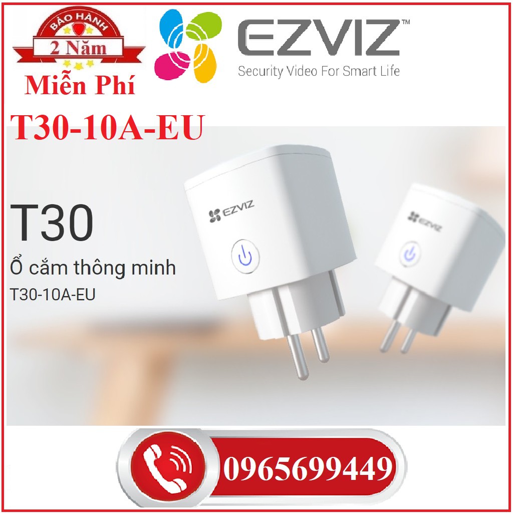 Ổ Cắm Wifi Thông Minh Điều Khiển Bật Tắt Mọi Nơi Qua App Ezviz T30-10B-EU Smart Plug, Ezviz T30-10A-EU - Hàng Chính Hãng