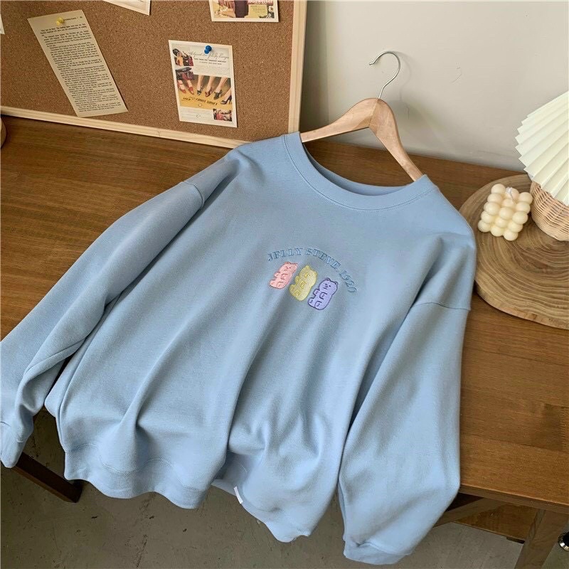 Áo sweater nữ cổ tròn hình gấu Tabi áo hoodie nỉ form rộng màu sắc pastel phong cách ulzzang Hàn Quốc siêu xinh
