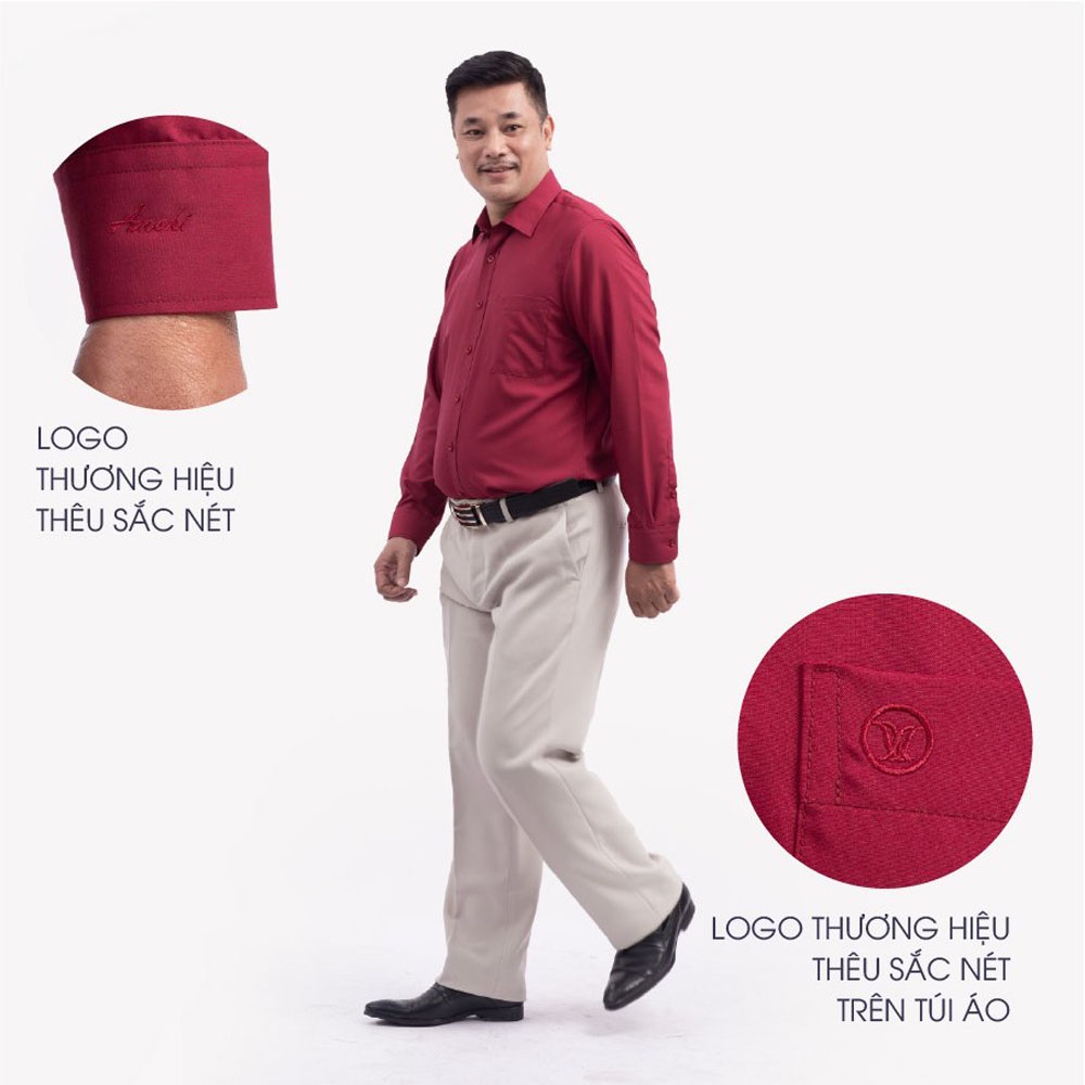 Áo Sơ Mi Nam Dài Tay Trung Niên ANCHI Classic Cotton Trơn Màu Đỏ Đô Cao Cấp