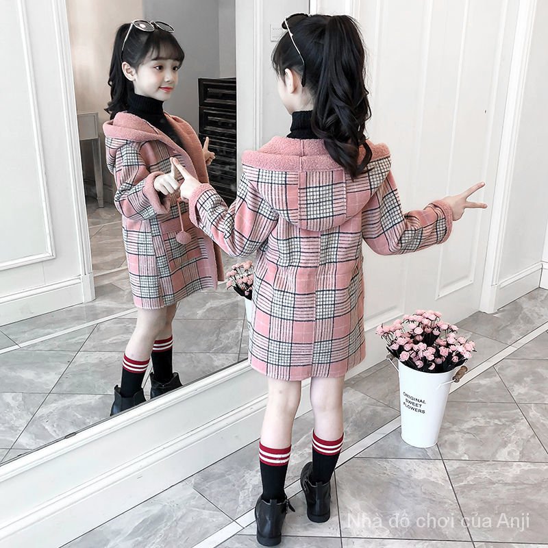 Autumn And Winter Girl Plus Velvet Kids Autumn Long Windbreaker Jacket