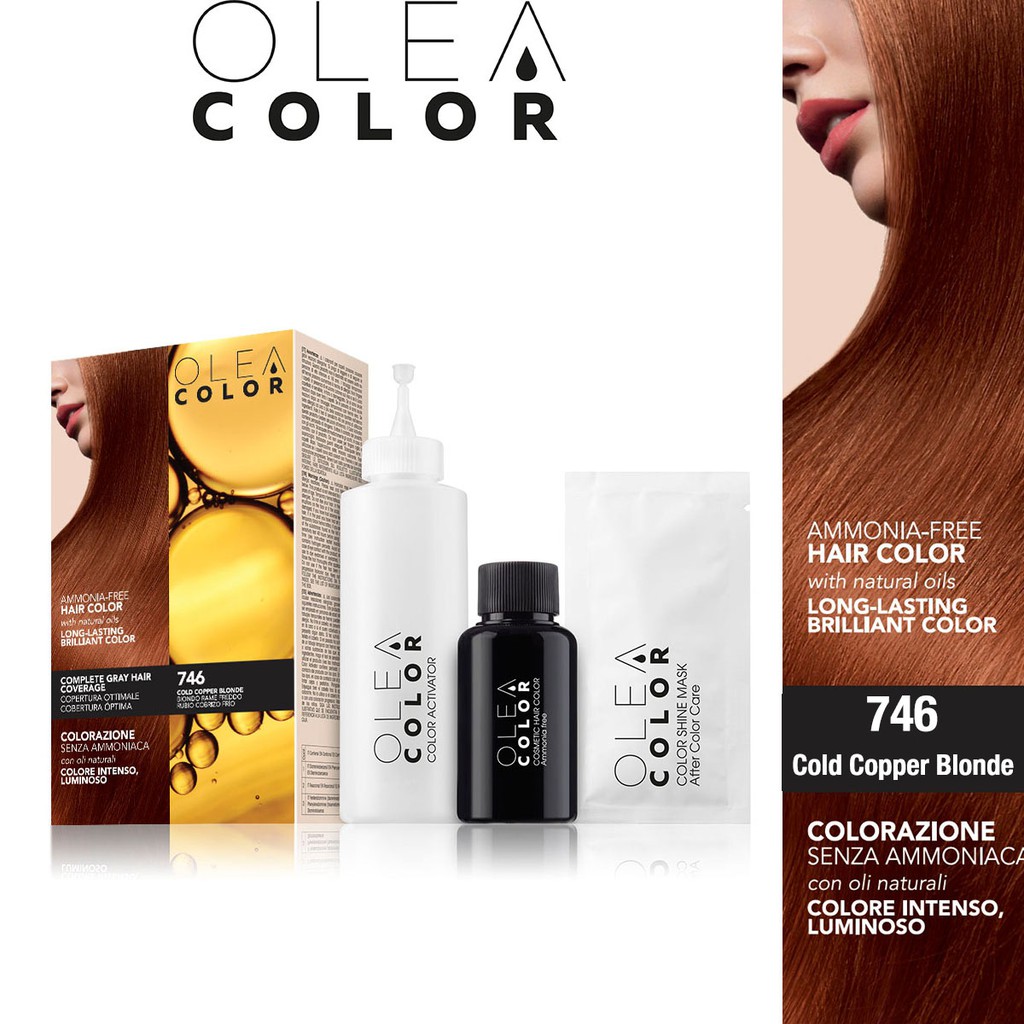 [VÀNG ÁNH ĐỒNG] Thuốc nhuộm tóc không Amoniac Olea Color ITALY Màu 746 Cold Copper Blonde