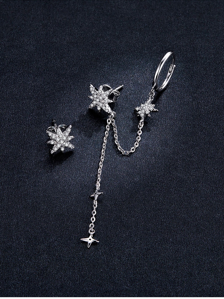 Khuyên tai BAMOER BSE433 bằng bạc 925 hình ngôi sao lấp lánh dành cho nữ