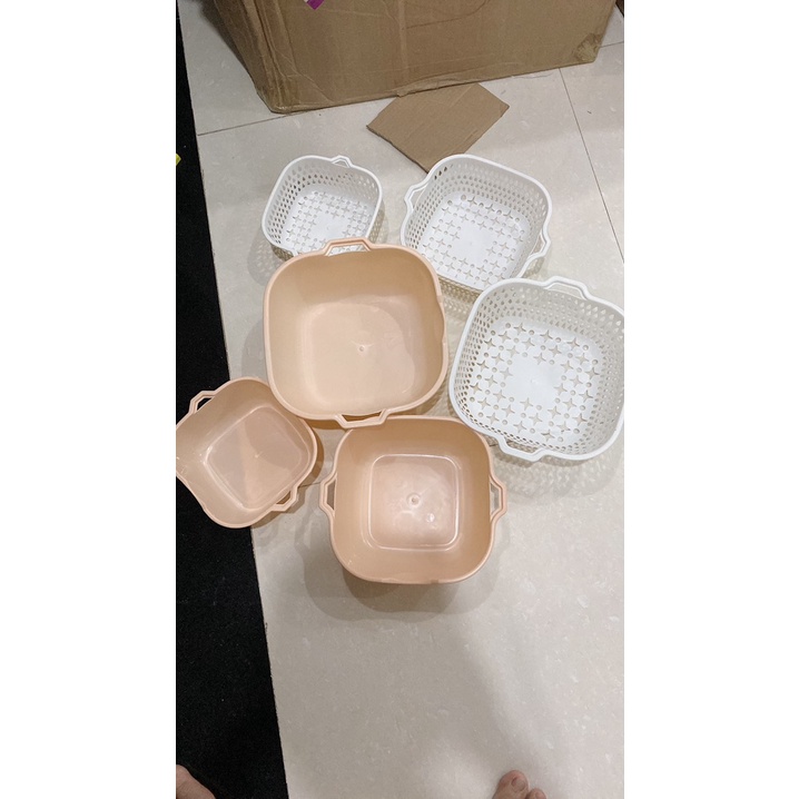 Combo 6 món rổ nhựa đựng đồ ráo nước, bộ rổ nhựa kèm chậu, set rổ nhựa 6 món 5 lớp bền bỉ chắc chắn