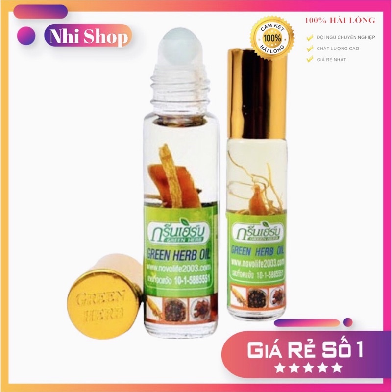 DẦU LĂN NHÂN SÂM GREEN HERBAL 8ML THÁI LAN