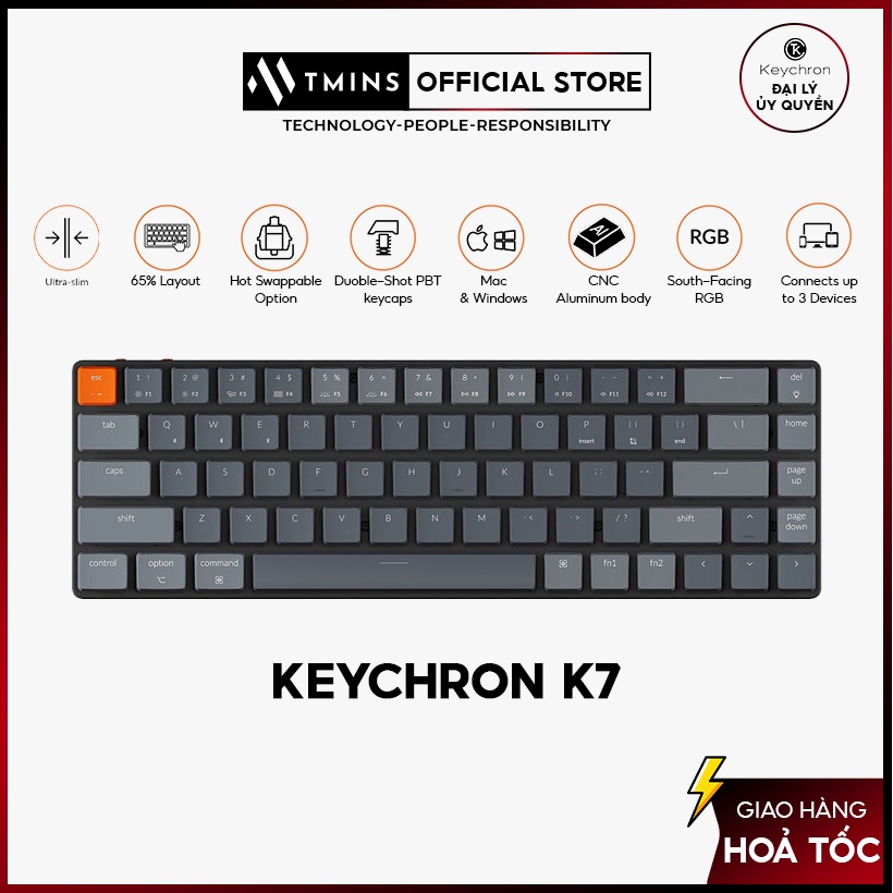 Bàn phím cơ bluetooth keychron k7 siêu mỏng nhẹ